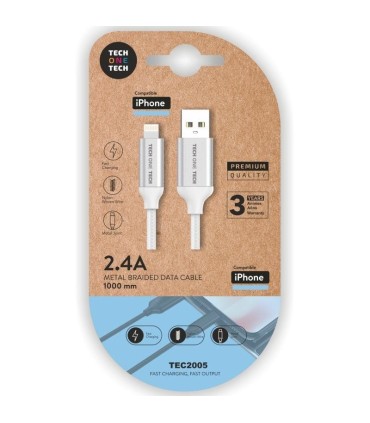 Cable USB 2.0 Tech One Tech TEC2005/ USB Macho - Lightning Macho/ 1m/ Blanco