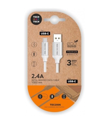 Cable USB 2.0 Tech One Tech TEC2006/ USB Tipo-C Macho - USB Macho/ 1m/ Blanco