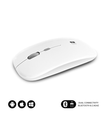 SUBBLIM Ratn ptico Inalmbrico 2.4G y Bluetooth Dual Flat Mouse Recargable Blanco