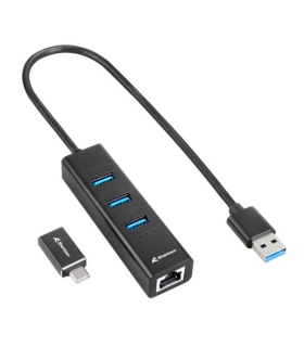 HUB USB SHARKOON 3X3.2 GEN 1 + RJ45  ALUMINIO NEGRO