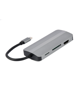 ADAPTADOR MULTIPUERTO USB TIPO-C 8 EN 1 PLATA