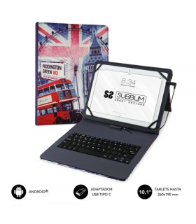 SUBBLIM Funda con Teclado Micro USB - USB C KEYTAB USB 10,1\" England