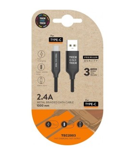 Cable USB 2.0 Tech One Tech TEC2003/ USB Tipo-C Macho - USB Macho/ 1m/ Negro