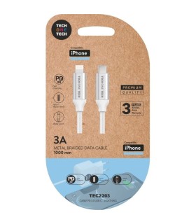 Cable Lightning Tech One Tech TEC2203/ Lightning Macho - USB Tipo-C Macho/ 1m/ Blanco