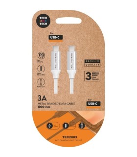 Cable USB 2.0 Tech One Tech TEC2204/ USB Tipo-C Macho - USB Tipo-C Macho/ 1m/ Blanco