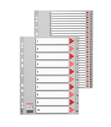 SEPARADOR NUMERICO POLIPROPILENO MULTITALADRO 1-12 FORMATO FOLIO COLOR GRIS ESSELTE 47138