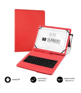 SUBBLIM Funda con Teclado Micro USB - USB C KEYTAB PRO USB 10,1\" Red