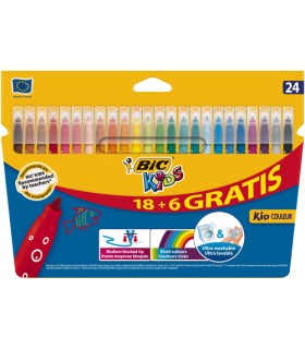 ESTUCHE 24 ROTULADORES ULTRALAVABLES KID COULEUR TRAZO 0,8MM. BIC 9117373