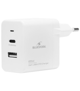 BLUESTORK CARGADOR ULTRACOMPACTO USB-C 65W TECNOLOGIA GAN BLANCO