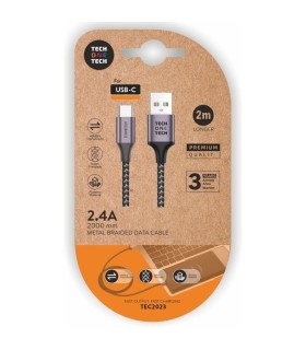 Cable USB 2.0 Tech One Tech TEC2023/ USB Tipo-C Macho - USB Macho/ 2m/ Gris