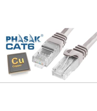 Cable de red UTP Phasak Cat. 6 Cu 1 m. gris