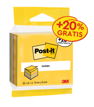 CUBO 325+65 HOJAS NOTAS ADHESIVAS 76X76MM COLORES SURTIDOS EMBLISTADO INDIVIDUAL 2014-UCP POST-IT 7100172397