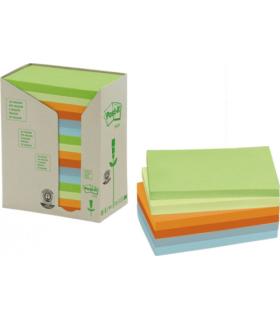 PACK 16 BLOCS 100 HOJAS NOTAS RECICLADAS ADHESIVAS 76X127MM COLORES SURTIDOS PASTEL 655-1RPT POST-IT 7100259665