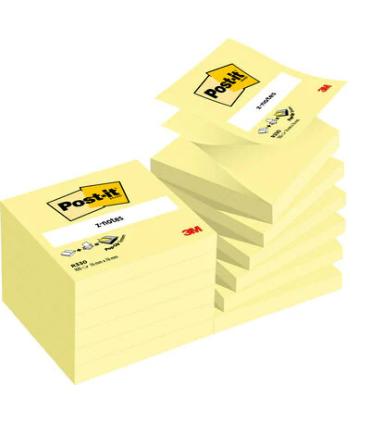 PACK 12 BLOCS 100 HOJAS Z-NOTES ADHESIVAS 76X76MM CANARY YELLOW CAJA CARTN R-330-CY POST-IT 7100290167