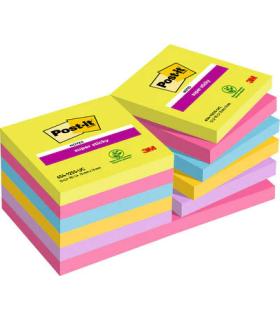 PACK 12 BLOCS 90 HOJAS NOTAS ADHESIVAS 76X76MM SUPER STICKY COLORES SURTIDOS ULTRA 654-12SSUC POST-IT 7100290156