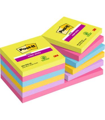 PACK 12 BLOCS 90 HOJAS NOTAS ADHESIVAS 76X76MM SUPER STICKY COLORES SURTIDOS ULTRA 654-12SSUC POST-IT 7100290156