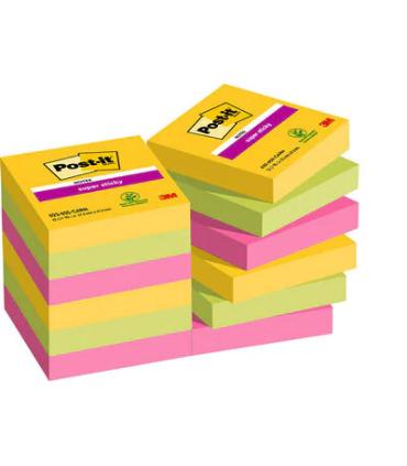 PACK 12 BLOCS 90 HOJAS NOTAS ADHESIVAS 47,6X47,6MM SUPER STICKY COLECCIN CARNIVAL CAJA CARTN 622-12SS-CARN POST-IT 7100290181