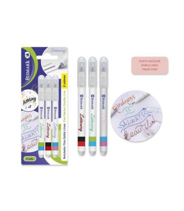 SET 3 ROTULADORES LETTERING DE DOBLE LINEA BICOLOR BISMARK 330009