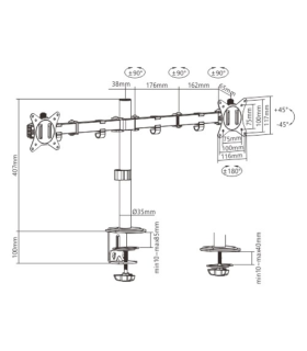 Soporte de escritorio ajustable Gembird MA-D2-01 para dos pantallas Gembird  Soportes EAN : 8716309126076 