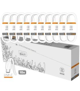 Pack 10 Cables USB 2.0 Tech One Tech Basik TEC2953/ USB Macho - USB Tipo-C Macho/ 1m/ Blanco