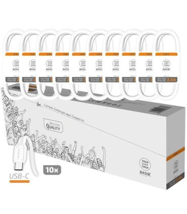 Pack 10 Cables USB 2.0 Tech One Tech Basik TEC2953/ USB Macho - USB Tipo-C Macho/ 1m/ Blanco