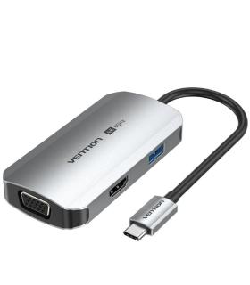 Docking USB Tipo-C Vention TQAHB/ 1xHDMI/ 1xUSB/ 1xVGA/ 1xUSB Tipo-C PD/ Gris