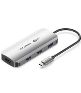 Docking USB Tipo-C Vention TQDHB/ 1xHDMI 4K/ 3xUSB/ 1xUSB Tipo-C PD/ Gris