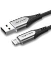 Cable USB 2.0 Vention COAHC/ USB Macho - MicroUSB Macho/ Hasta 60W/ 480Mbps/ 25cm/ Gris