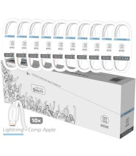 Pack 10 Cables Lightning Tech One Tech Basik TEC2952/ USB Macho - Lightning Macho/ 1m/ Blanco