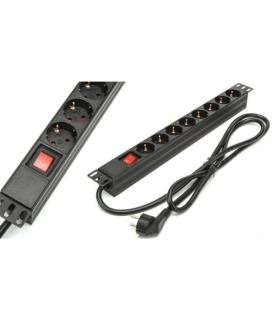 Phasak - Regleta Rack BNS 1518 19\" 1U - 8 Tomas Schuko - Interruptor ON/OFF - Cable 1,5 m - 16A - Negra