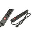 Phasak - Regleta Rack BNS 1518 19" 1U - 8 Tomas Schuko - Interruptor ON/OFF - Cable 1,5 M - 16A - Negra