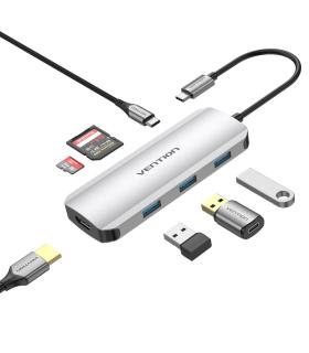 Vention Docking USB Tipo-C TOJHB  1xHDMI  3xUSB  1xUSB Tipo-C  1xLector tarjetas  Gris