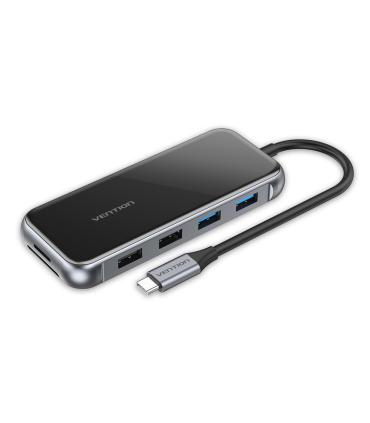 Vention Docking USB Tipo-C TFGHB  1xVGA  1xHDMI  4xUSB  1xUSB Tipo-C PD  1xRJ45  1xLector Tarjetas SD  Gris