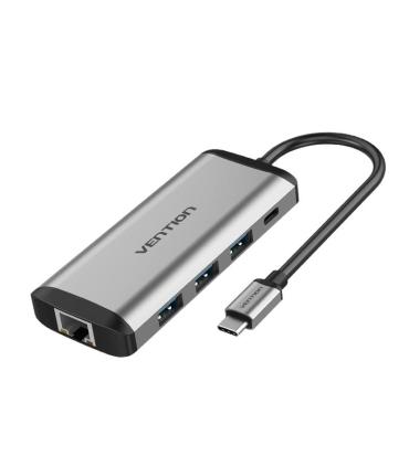 Vention Docking USB Tipo-C THAHB  1xHDMI  3xUSB  1xUSB Tipo-C PD  1xRJ45  1xLector tarjetas  1xAudio  Gris