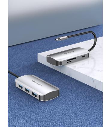 Vention Docking USB Tipo-C TNHHB  3xUSB  1xUSB Tipo-C PD  1xLector Tarjetas SD y MicroSD  Gris