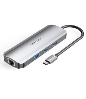 Vention Docking USB Tipo-C TOKHB  1xHDMI  3xUSB  1xUSB Tipo-C PD  1xRJ45  1xLector Tarjetas SD y MicroSD  Gris