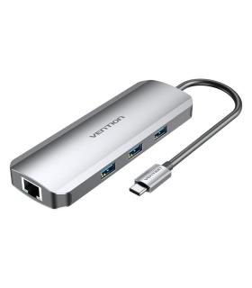 Vention Docking USB Tipo-C TOLHB  1xHDMI  3xUSB  1xUSB Tipo-C PD  1xRJ45 1xLector Tarjetas SD y MicroSD  Jack 3.5  Gris