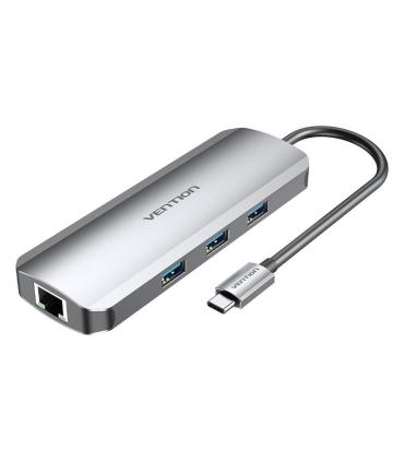 Vention Docking USB Tipo-C TOLHB  1xHDMI  3xUSB  1xUSB Tipo-C PD  1xRJ45 1xLector Tarjetas SD y MicroSD  Jack 3.5  Gris