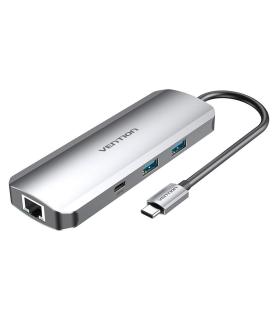 Vention Docking USB Tipo-C TOMHB  1xHDMI  2xUSB  1xUSB Tipo-C  1xUSB Tipo-C PD  1xRJ45  1xLector Tarjetas SD y MicroSD  Jack