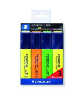 ESTUCHE 3 + 1REGALO MARCADORES FLUORESCENTE CLASSIC 364 TEXTSURFER STAEDTLER 364-S WP4P