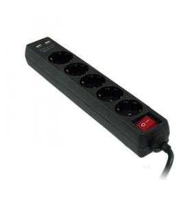 Regleta con interruptor 3GO REG5USB/ 5 Tomas de corriente/ 2 USB/ Cable 1.5m/ Negra