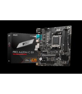 PLACA MSI PRO A620M-C EX,AMD,AM5,A620,2DDR5,128GB,VGA+DVI+HDMI+DP,GBLAN,4SATA6.0+2XM.2,4USB3.2+1USB3.2 TYPE-C,MATX