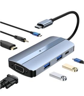 Docking USB Tipo-C Leotec LEDS04/ 2xUSB/ 1xUSB Tipo-C/ 1xUSB Tipo-C PD/ 1xHDMI/ 1xVGA/ 1xAudio/ Azul