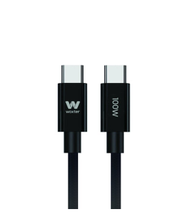 Cable USB 2.0 Tipo-C Woxter PE26-190/ USB Tipo-C Macho - USB Tipo-C Macho/ Hasta 100W/ 480Mbps/ 2m/ Negro