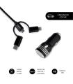 SUBBLIM Cargador Coche 2xUSB Dual Car Charger Alum 2.4A + Cable 3 In 1 Black