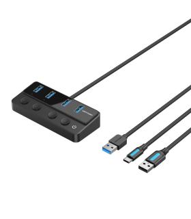 Vention Hub USB 3.0 CHWBF  4xUSB  1xUSB Tipo-C PD  Incluye cable Carga USB Macho - USB Tipo-C Macho