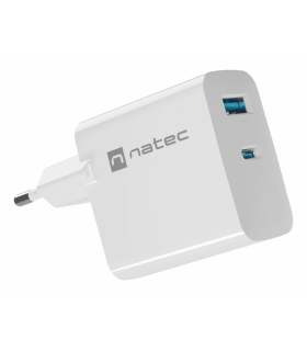 CARGADOR NATEC RIBERA GAN 65W PD3.0 QC3.0 1XUSB-A + 1XUSB-C BLANCO