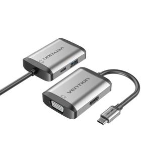 Conversor Vention TFAHB/ 1xUSB/ 1xHDMI/ 1xVGA/ 1xUSB Tipo-C PD/ 15cm/ Gris