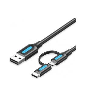 Cable USB 2.0 Vention CQDBD/ USB Macho - MicroUSB Macho/ USB Tipo-C Macho/ 480Mbps/ 50cm/ Negro