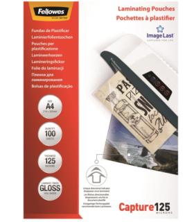 PACK 100 BOLSAS PLASTIFICACION 125 MICRAS A4 216X303 FELLOWES 5307407